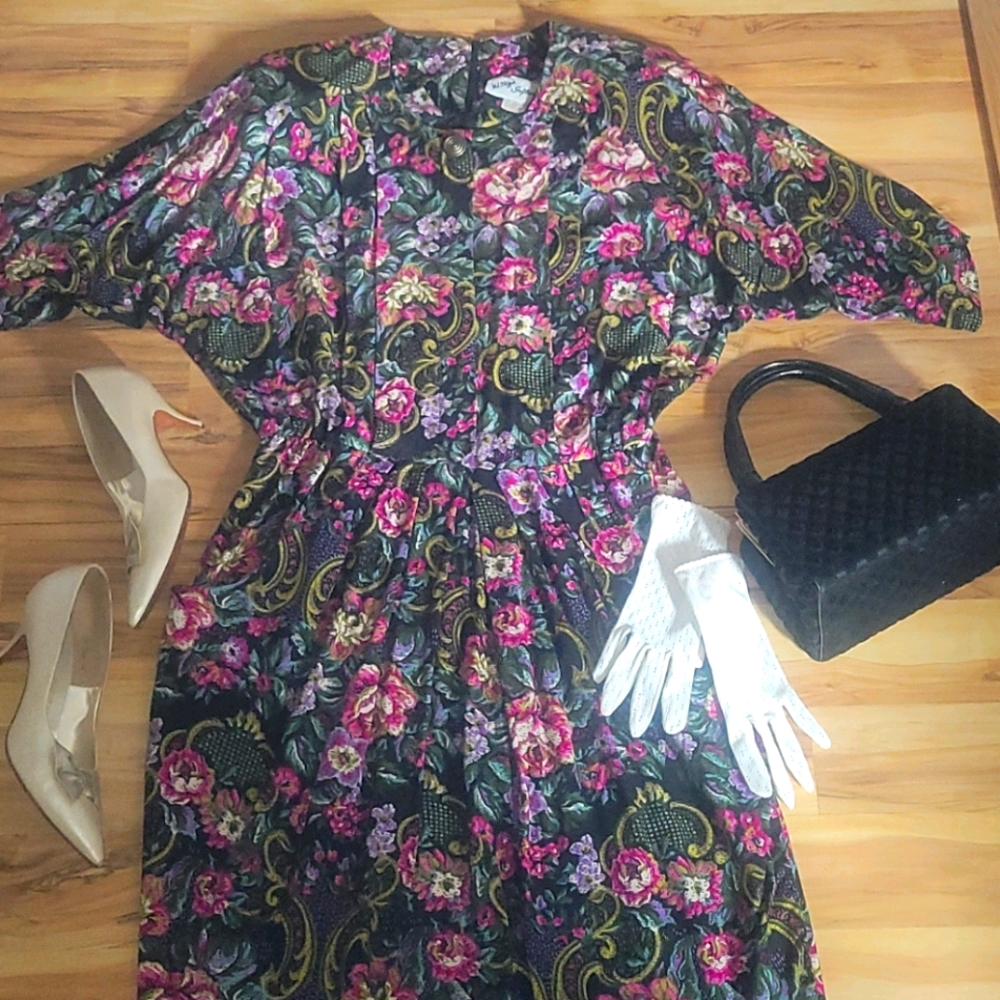 Vintage Modest 80s Does 40s Day Dress M